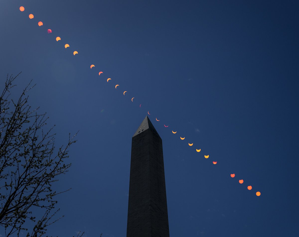 Now that's a view! 🤩 Incredible composite photo shows the progression of the solar eclipse over the Washington Monument. 📷: NASA
