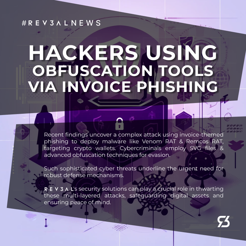 Phishing attacks target crypto wallets with sophisticated methods. Our latest visualization captures this digital danger in a purple-focused theme, highlighting the battle between threats and defenses. #Cybersecurity #PhishingPrevention #Rev3al #Rev3alNews