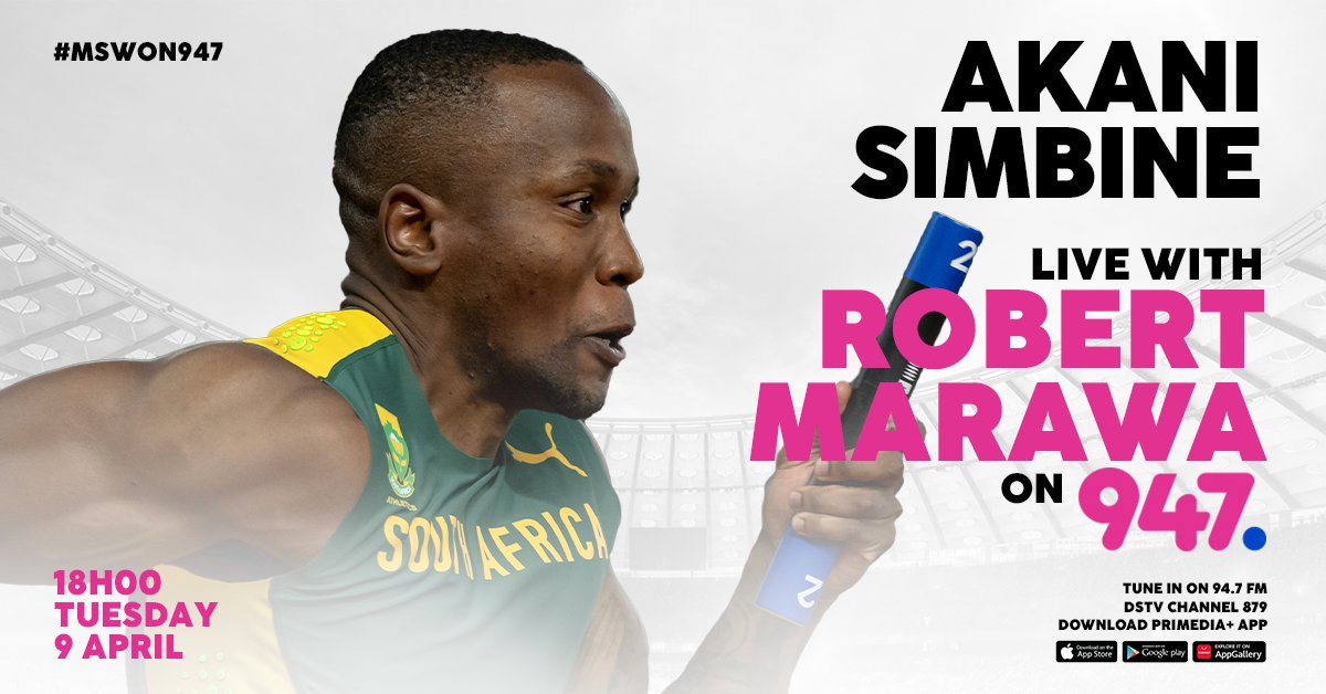 🚨 Olympic athlete Akani Simbine chats with @robertmarawa on Tuesday 9 April at 18h00.

#RobertMarawaOn947 #MSWOn947 

📲 Download 
Primedia+ App 
primediaplus.com