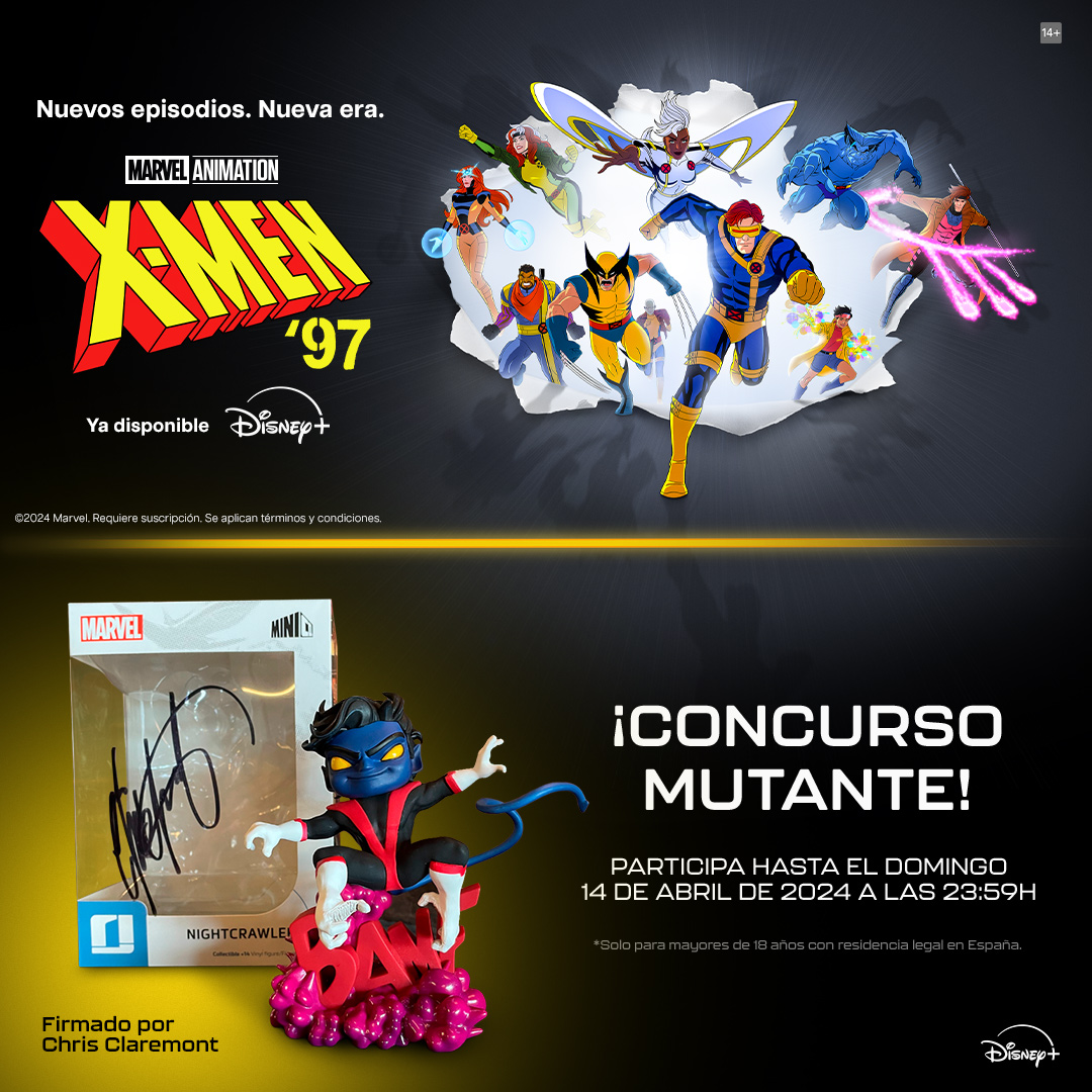 MarvelSpain's tweet photo. Seguimos celebrando el estreno de #XMen97 en @disneypluses con este ❌-celente concurso.

➡️ Síguenos en @MarvelSpain
➡️ Déjanos tu reseña de #XMen97 sin spoilers

¡Participa y podrás ganar este Rondador Nocturno de @IronStudios firmado por Chris Claremont! https://t.co/baOrukaDux