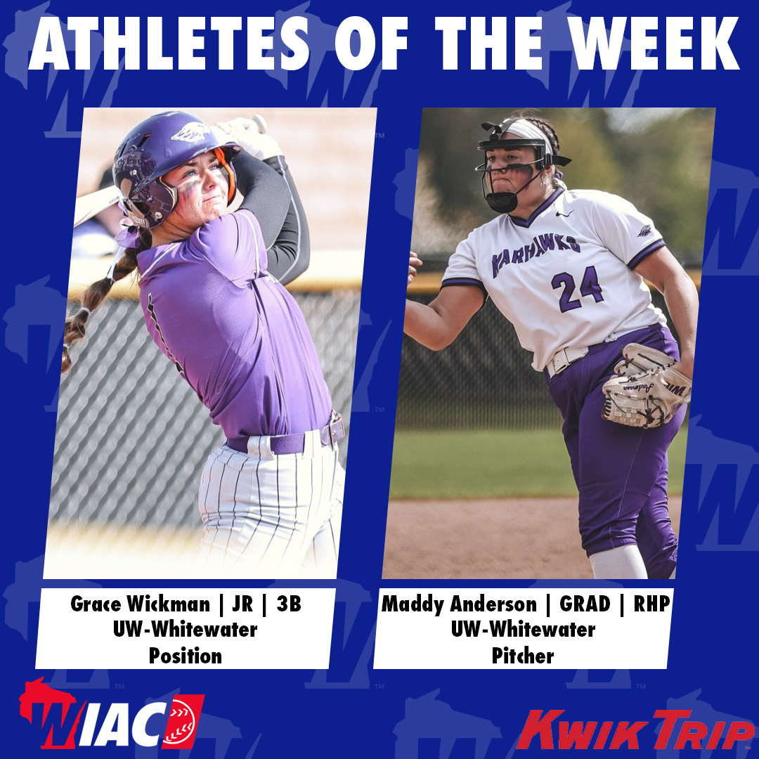 #WIACSB | @UWWAthletics Wickman and Anderson Selected Kwik Trip Athletes of the Week: bit.ly/3WaqhzB

#ExcellenceInAction
#d3sb