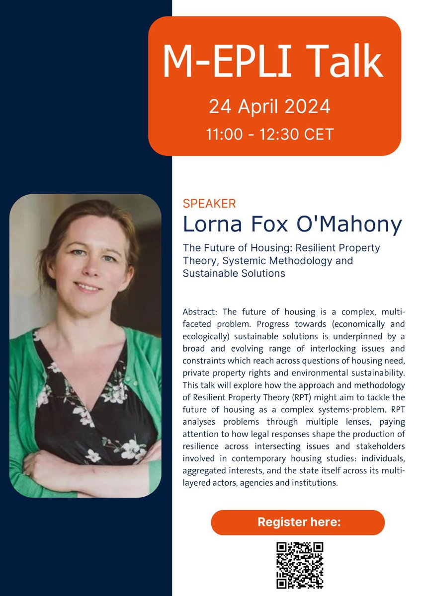 BAkkermans's tweet photo. Very excited and honoured to be hosting  @OMahonyFox @lawinmaastricht on 24 April at 11 CET for a @MEPLI talk on The Future of Housing. Everyone is welcome either in person or online. Registration link below. https://t.co/9C4dRRvJ6E