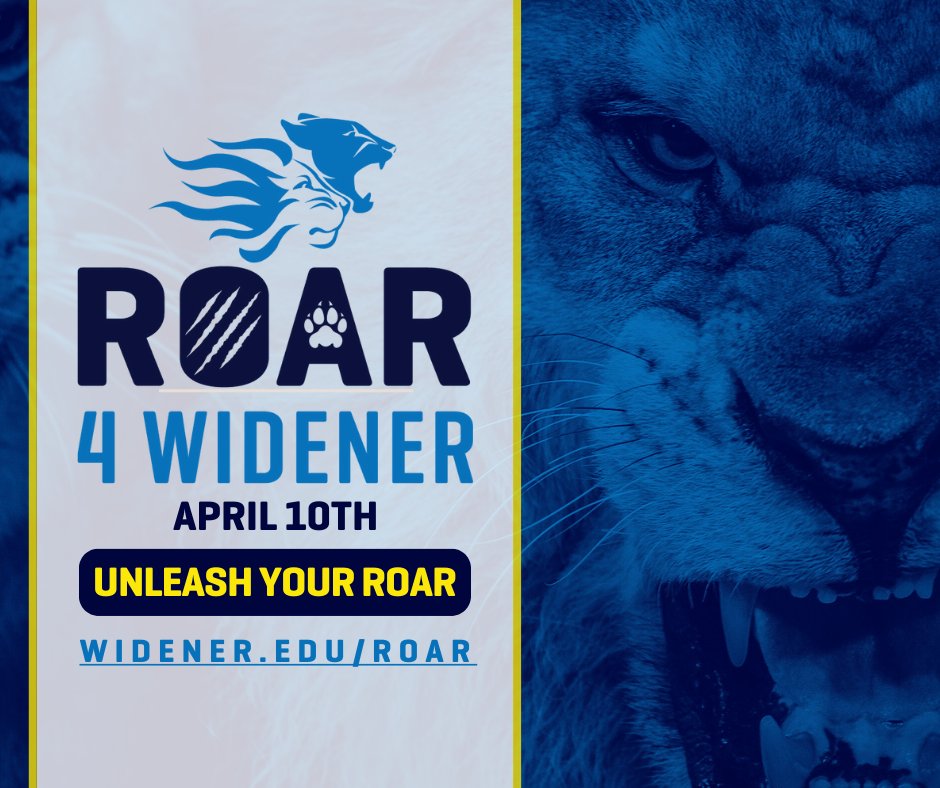 Tomorrow is the day!! #Roar4Widener is just ONE DAY away! Get ready to unleash your ROAR and join the Pride in making a lasting impact 🦁 Visit widener.edu/ROAR to stay in the loop & lead the Pride by giving early! #DayOfGiving #Fundraiser
