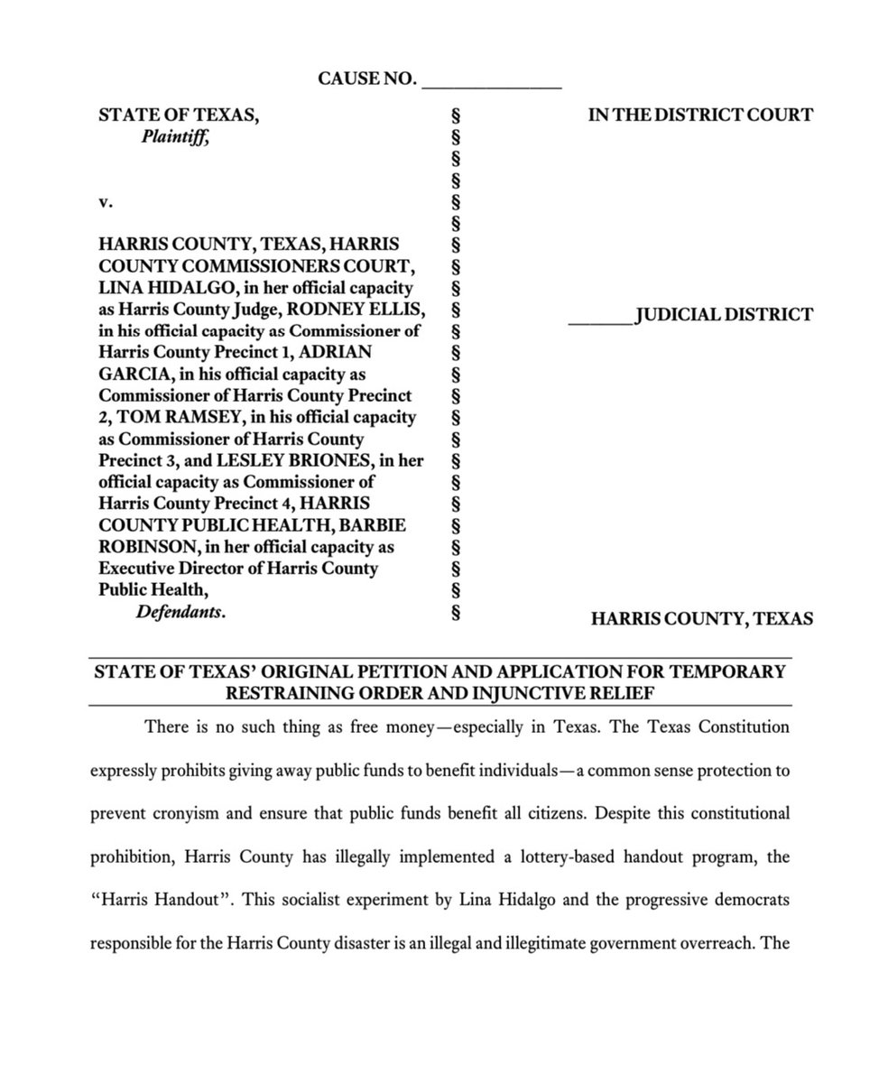 NEW: Texas Republicans sued Harris County over our guaranteed basic income pilot program, which uses federal funds to provide $500 per month to some of the lowest income families in the county This nothing more than an attack on local government and an attempt to make headlines