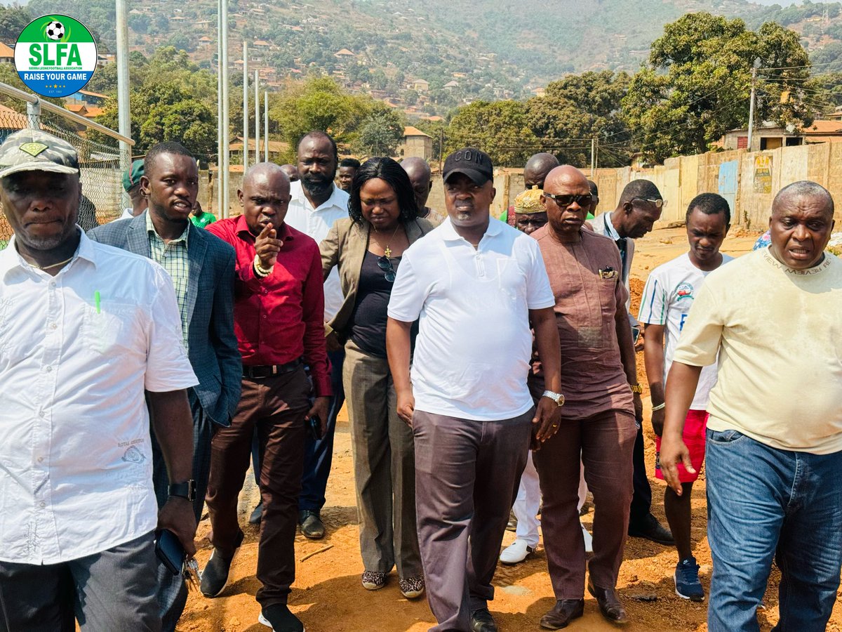 @SLFA_sl President @thomasdbrima leads infrastructure development at Approved School Playing Grounds, inspecting ongoing artificial turf installation. The project aims to elevate football standards in Sierra Leone, with plans for more upgrades across the country.