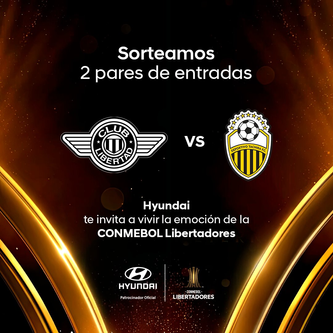 Automotor_py's tweet photo. ¡Preparate para vivir momentos inolvidables en la CONMEBOL @Libertadores!
Participá y asegurá un lugar en el estadio siguiendo estos pasos:
1. Etiquetá a la persona que te gustaría que te acompañe.
2. Ambos deben seguir a Automotor.
#HyundaiPy #libertadores #GloriaEterna https://t.co/aZIgROTDET
