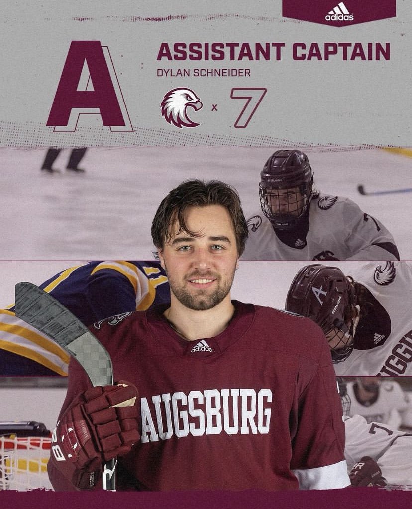 Assistant Captain - Senior Forward from Rochester, Minnesota DYLAN SCHNEIDER! Our first captain announcement for the 24-25 leadership group! #AuggiePride #d3hky