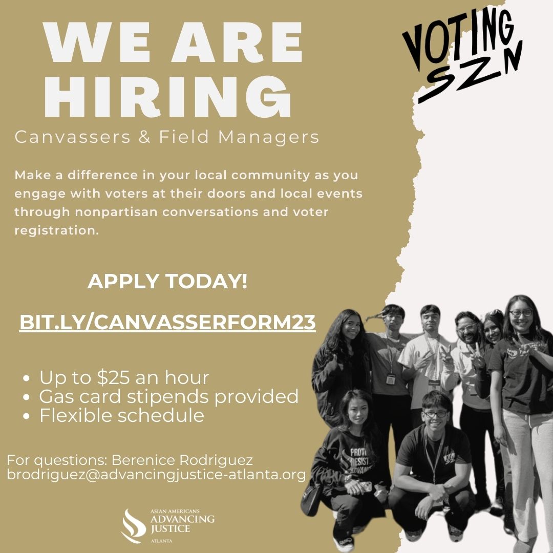 Join us! 🔊 We're hiring Canvassers & Field Managers to help us make a difference in your local community by engaging with voters at their doors and at local events through nonpartisan conversations and voter registration. Apply today! bit.ly/canvasserform23