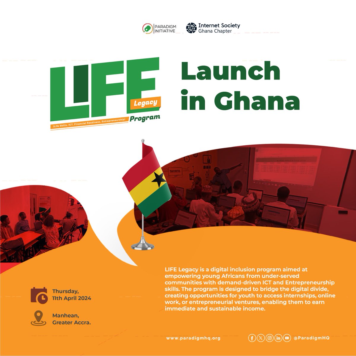 Life legacy is coming to Ghana! On Thursday April 11, 2024, Paradigm Initiative will launch the Life Legacy Programme in Manhean, Greater Accra Region, Ghana. To be run with support from the Internet Society (ISOC) Ghana Chapter, it is set to benefit many youth, equipping them…