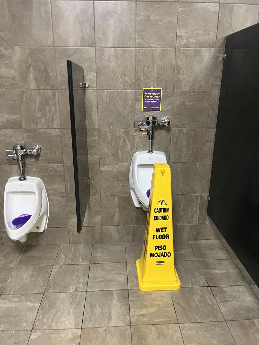 My gym had to add a yellow cone in front of the broken urinal because morons wouldn’t quit using it. The out of order sign clearly wasn’t enough. 

#JudgementFreeZone