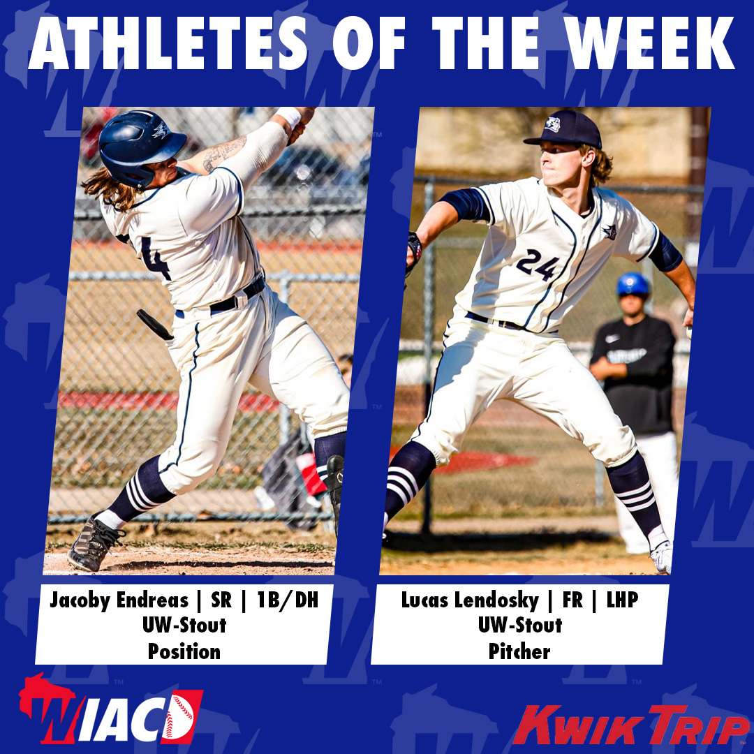 #WIACBASE | @stoutbluedevils Endreas and Lendosky Secures Kwik Trip Athlete of the Week: bit.ly/3WaqhzB

#ExcellenceInAction
#d3baseball