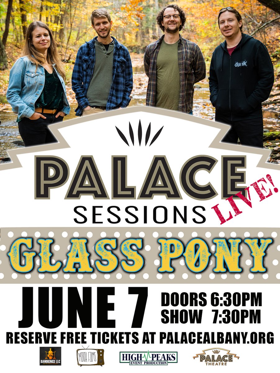 JUST ANNOUNCED: We are pleased to welcome Glass Pony to the Palace Sessions Live on Friday, JUNE 7! This performance is Free and Open to the Public (while tickets last) and will be filmed live for a future airing of The Palace Session. Free Tix -> bit.ly/PalPSGlassPony…