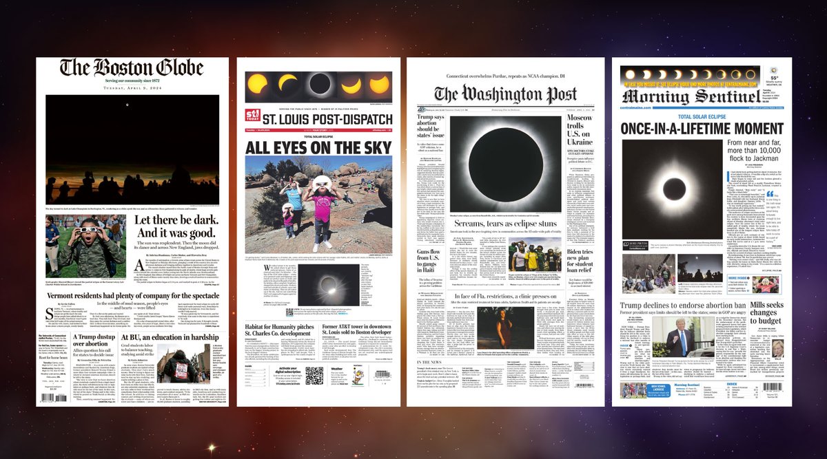 The sun photobombed by the moon 🌓📷 See the coverage of yesterday's eclipse on Today's Front Pages. ➡️ bit.ly/3xuyJPG