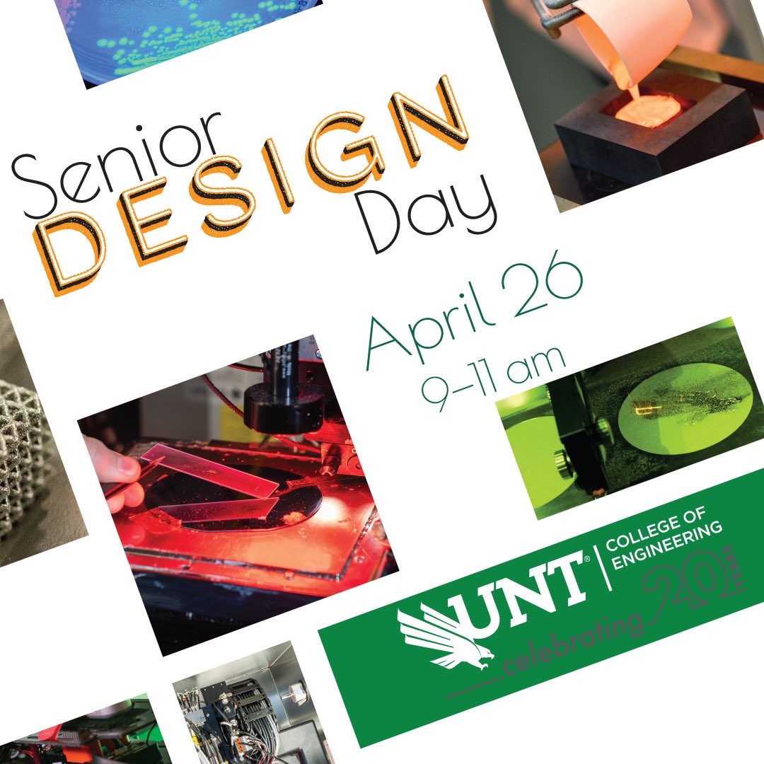 Join us at the CENG Senior Design Day later this month! Mark your calendars for April 26, 9-11 am, at Discovery Park in Denton, TX. We can't wait to see you! Discover new projects from our students in our Electrical, Materials Science, Biomedical, and Mechanical Engineering depts