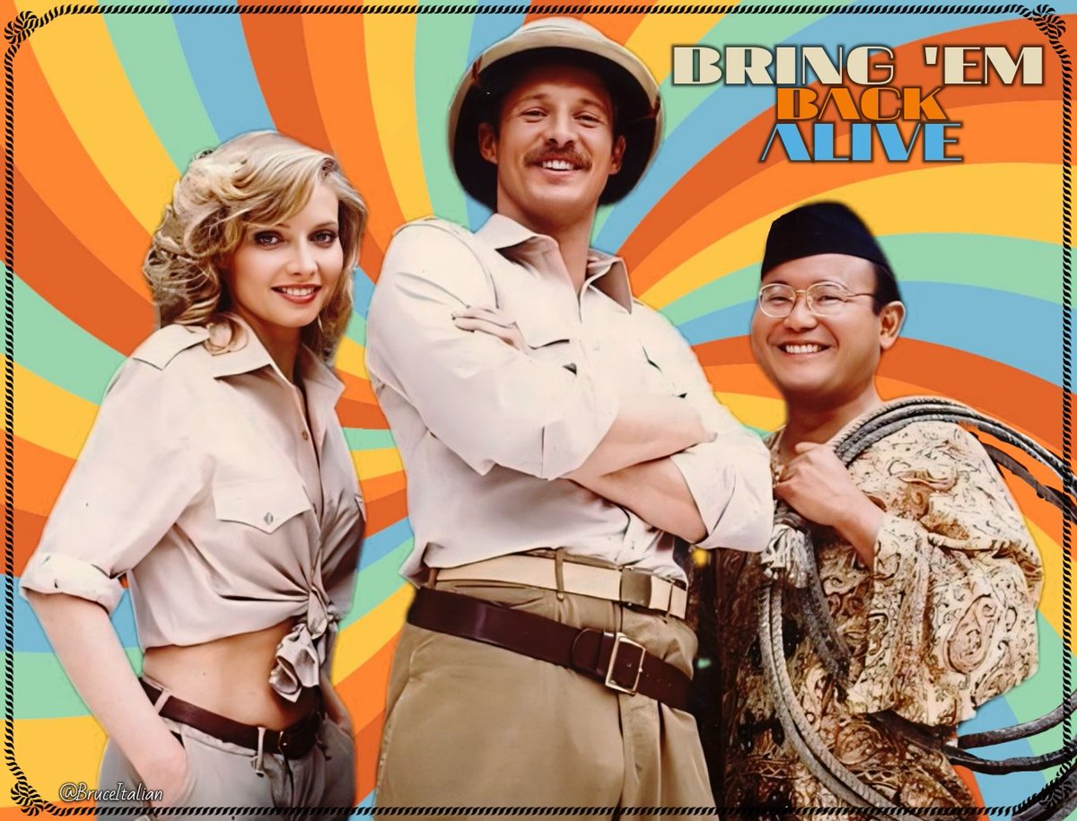 Frank, Gloria and Ali 🐒🐅🦜 #BringEmBackAlive #BruceBoxleitner #FrankBuck #CindyMorgan #ClydeKusatsu #TVseries #CBS #80s #adventure #Singapore #RafflesHotel