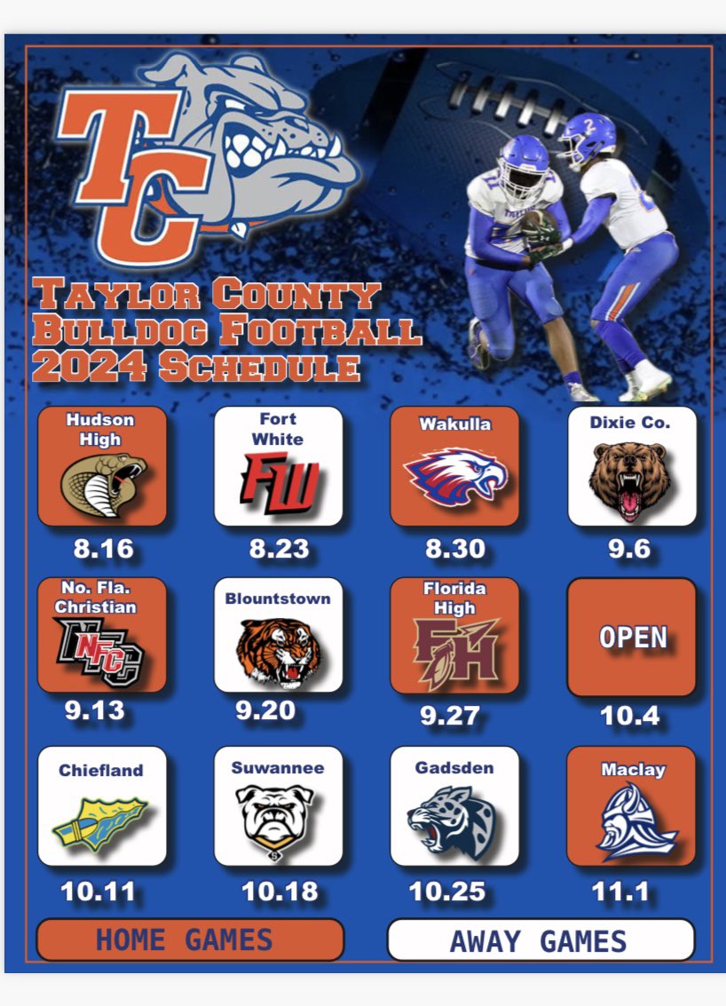 Taylor County Football (@taycobulldogs) on Twitter photo 🚨 2024 Schedule Release 🚨
#DAWG⛓️#POUND
<a href="/CoachBraswell1/">Jesse Braswell</a> <a href="/4quartersonline/">4Quartersonline</a> <a href="/AlisonPosey14/">Alison Posey</a> <a href="/__liamrooney/">Liam Rooney</a> 🚨 2024 Schedule Release 🚨
#DAWG⛓️#POUND
<a href="/CoachBraswell1/">Jesse Braswell</a> <a href="/4quartersonline/">4Quartersonline</a> <a href="/AlisonPosey14/">Alison Posey</a> <a href="/__liamrooney/">Liam Rooney</a>