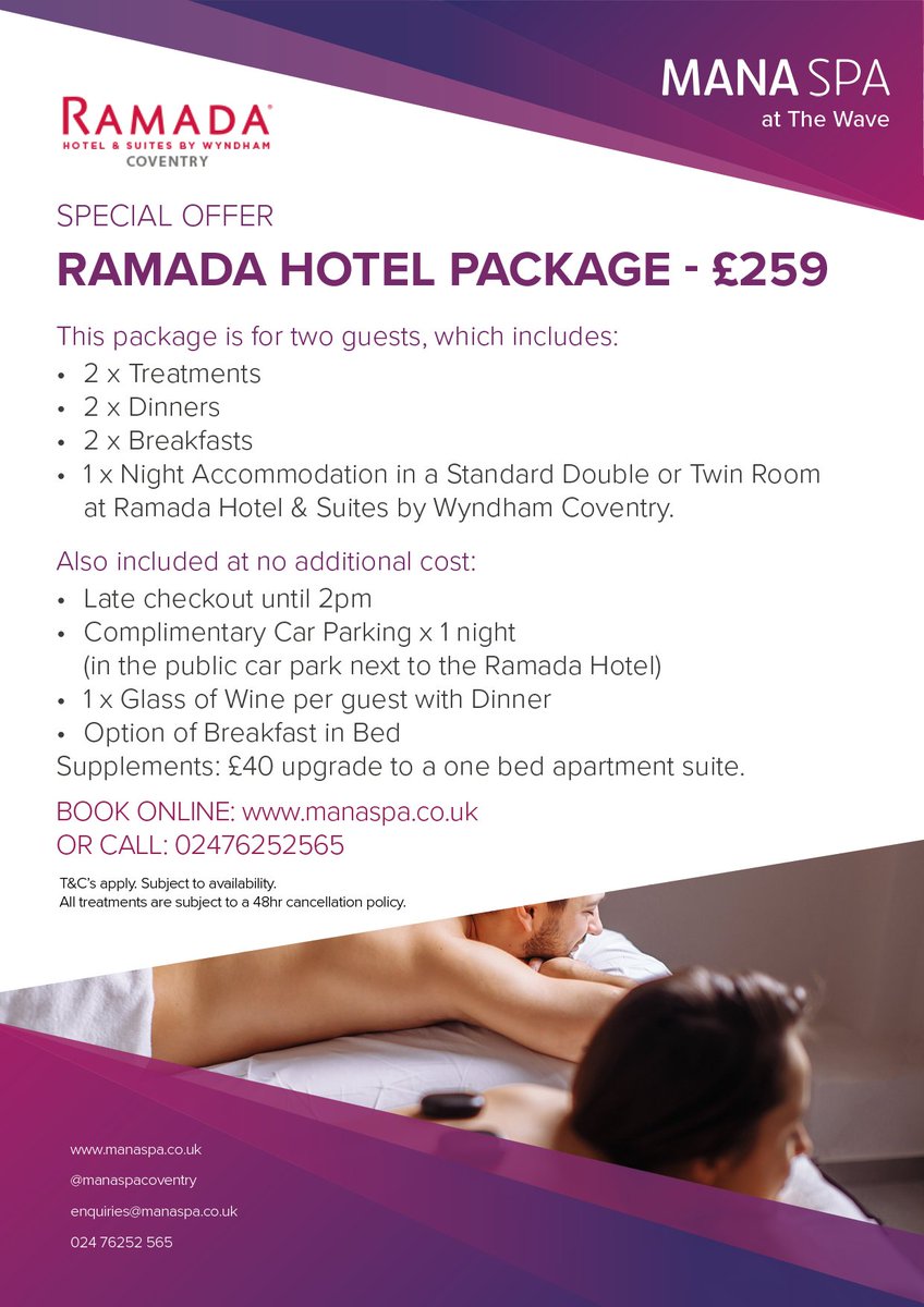 Escape with our exclusive Package with Mana Spa for just £259.00 for Two people. Enjoy luxurious treatments, accommodation, meals, and extra perks. Book now! *Treatments subject to availability, 48-hour cancellation policy applies.