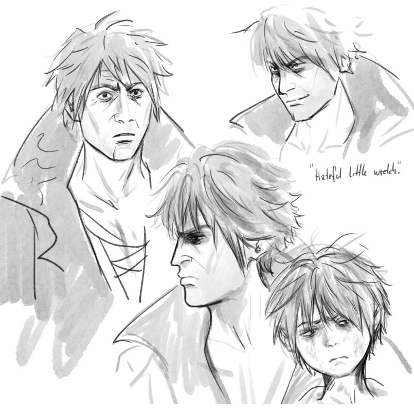 sketching gortash practise because I created a first storyboard for a short bg3 comic. He is described as 'A handsome younger man' but when I read some describing him as 'He looks like a Final Fantasy protagonist going through a mid life crisis' I can see it hahahaha