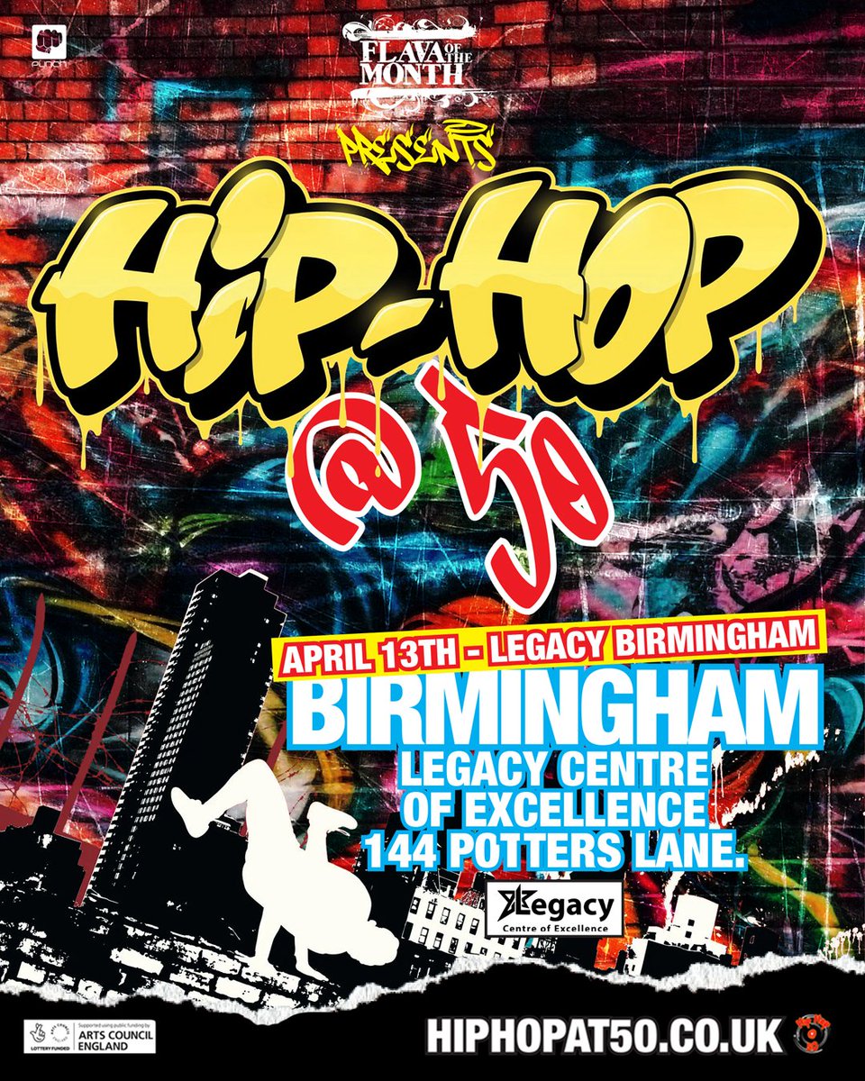 If you're a fan of Hip Hop and you're in Birmingham today you need to head over to @thelegacycoe for a jam packed day filled with activities and live performances It's about to be an amazing day! 🎟️ eventbrite.co.uk/e/hip-hop-50-b…