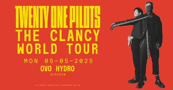 On Sale Now 💥@DFConcerts presents @twentyonepilots - The Clancy World Tour @OVOHydro , Glasgow -5th May 2025 🎟️ t-s.co/twe00