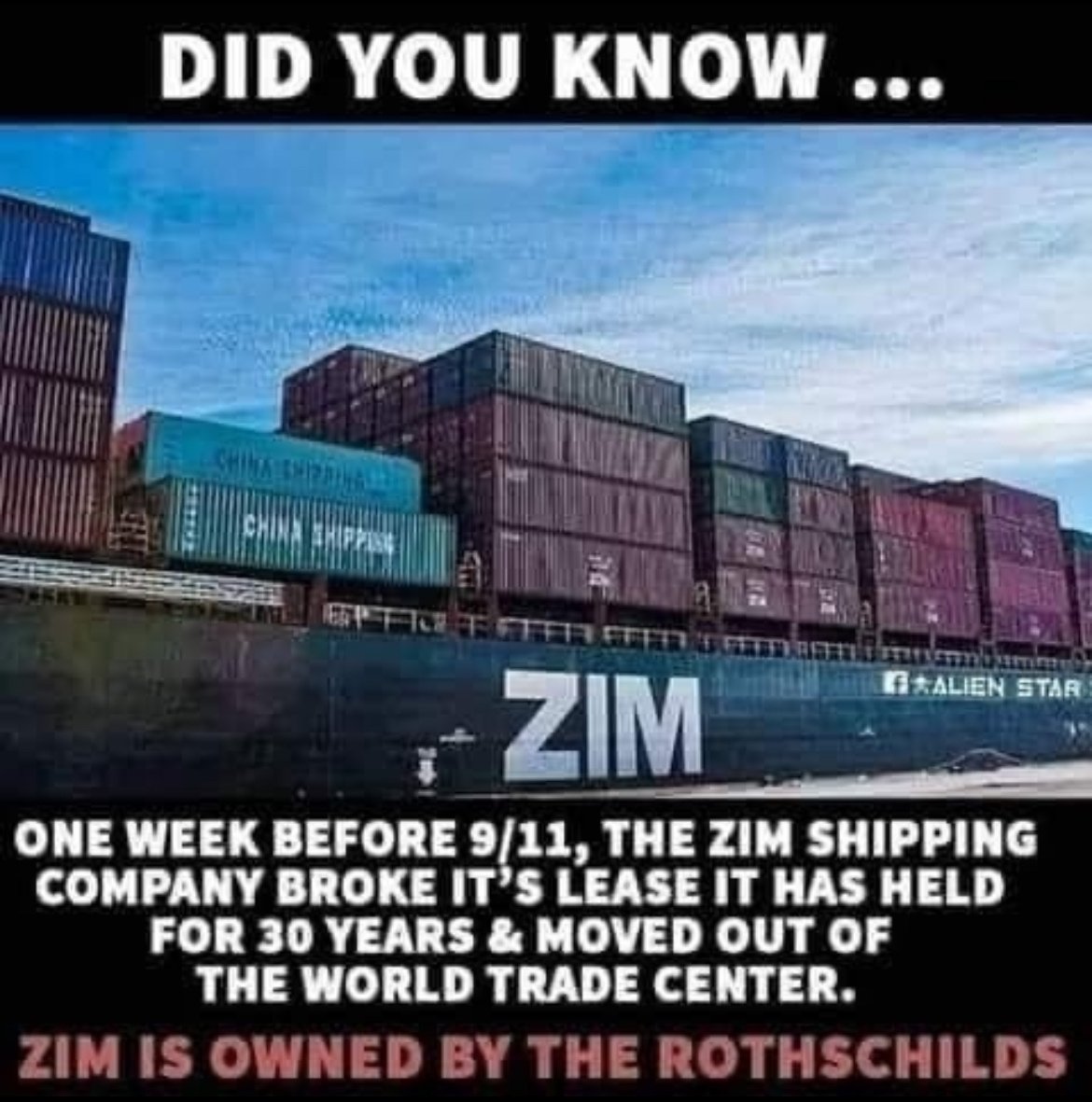Wow, what a coincidence 👇 or is it? I researched Zim & found it means 'fleet of ships' in Hebrew. I also found Zim has several well known shareholders including Blackrock, Morgan Stanley, & Goldman Sachs. The meme maker says Zim is owned by the Rothschilds. It is a Jewish…
