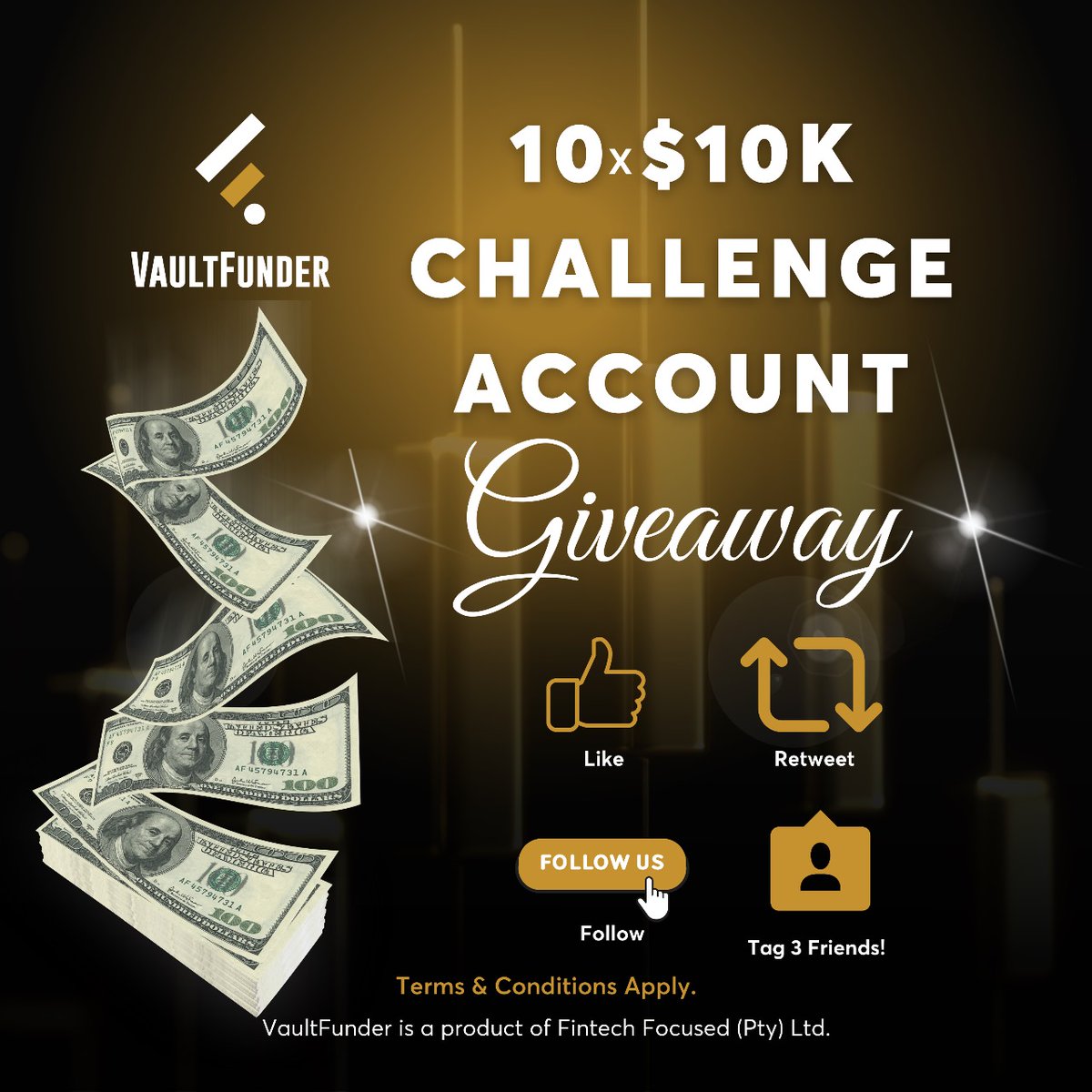 GIVEAWAY ALERT 🚨 

10 X $10K Evaluation Accounts GIVEAWAY 💜🫂

To enter:

1️⃣Must Follow @VaultFunder
@realaditrades @WakeelFx

3️⃣Like & Share this post
4️⃣ Tag 3 friends 

Winners Announce in 7 days🫂💜