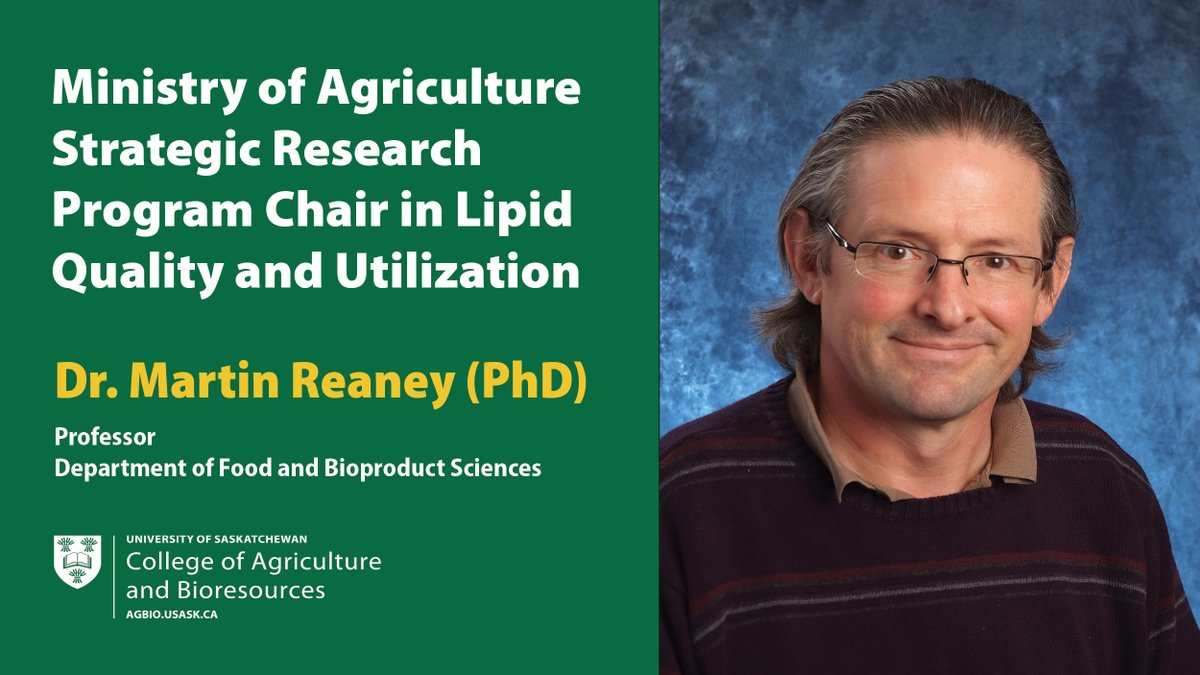 Dr. Martin Reaney is the Ministry of Agriculture Strategic Research Program (SRP) Chair in Lipid Quality and Utilization at #USask. Watch Dr. Reaney’s Advancements in Agricultural Research seminar to learn more about his research: youtu.be/J3vmyw6s2HI #USaskResearch