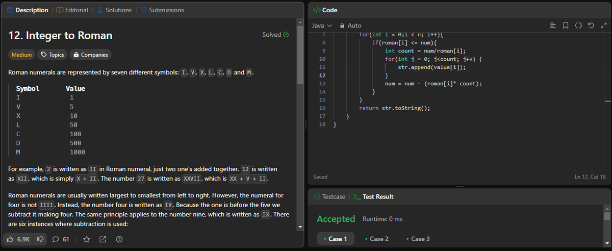 swarupdcs's tweet photo. 🎉 Just cracked the "𝐈𝐧𝐭𝐞𝐠𝐞𝐫 𝐭𝐨 𝐑𝐨𝐦𝐚𝐧" problem, efficiently converting integers to their corresponding Roman numeral representations. 🚀🧠 #LeetCode #ProblemSolving #Algorithms #CodingChallenge #IntegerToRoman https://t.co/EFpZNBmvWj