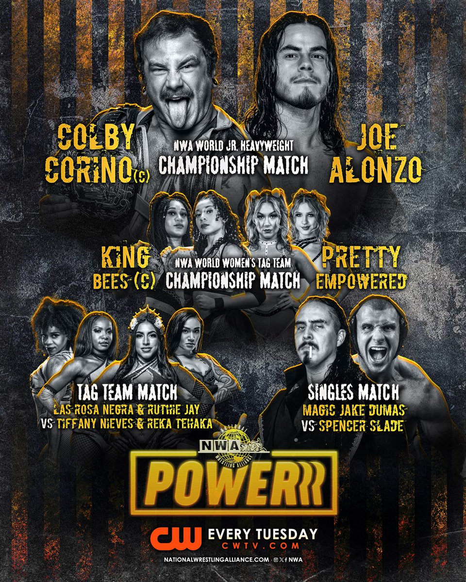 TUESDAY IS NWA DAY! - Season 18 of #NWAPowerrr debuts, streaming FREE on @TheCW! In the Main Event, @ColbyCorino defends the World’s Junior Heavyweight title against @JoeAlonzoJr! + Join me tonight at 6:05pm PST for classic @NWA action on Twitch! Twitch.TV/PolloDelMar