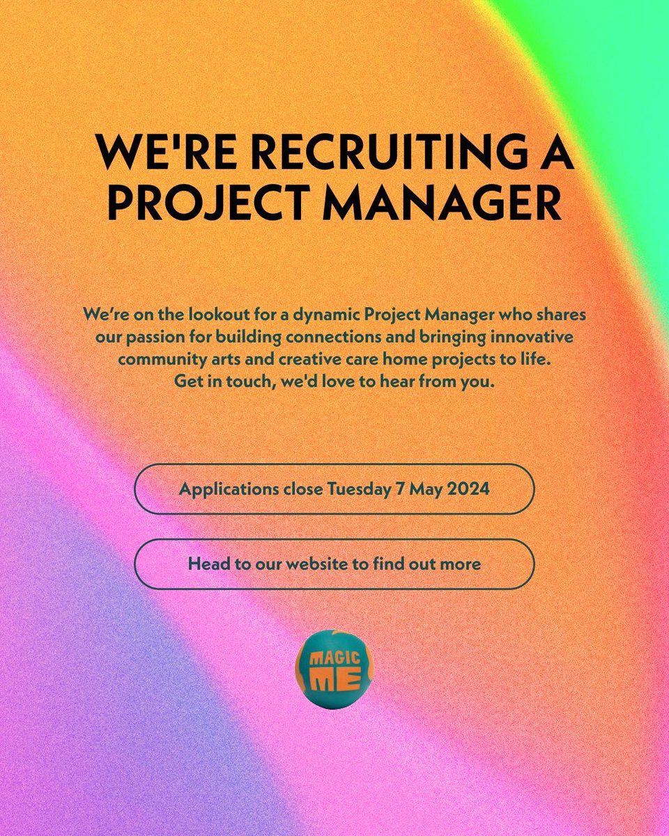 Join us! Magic Me is seeking our next Project Manager. Ready to make a difference? Follow the link for more information and application details.✨🌟 buff.ly/3xCagYB  #TowerHamlets #MagicMe