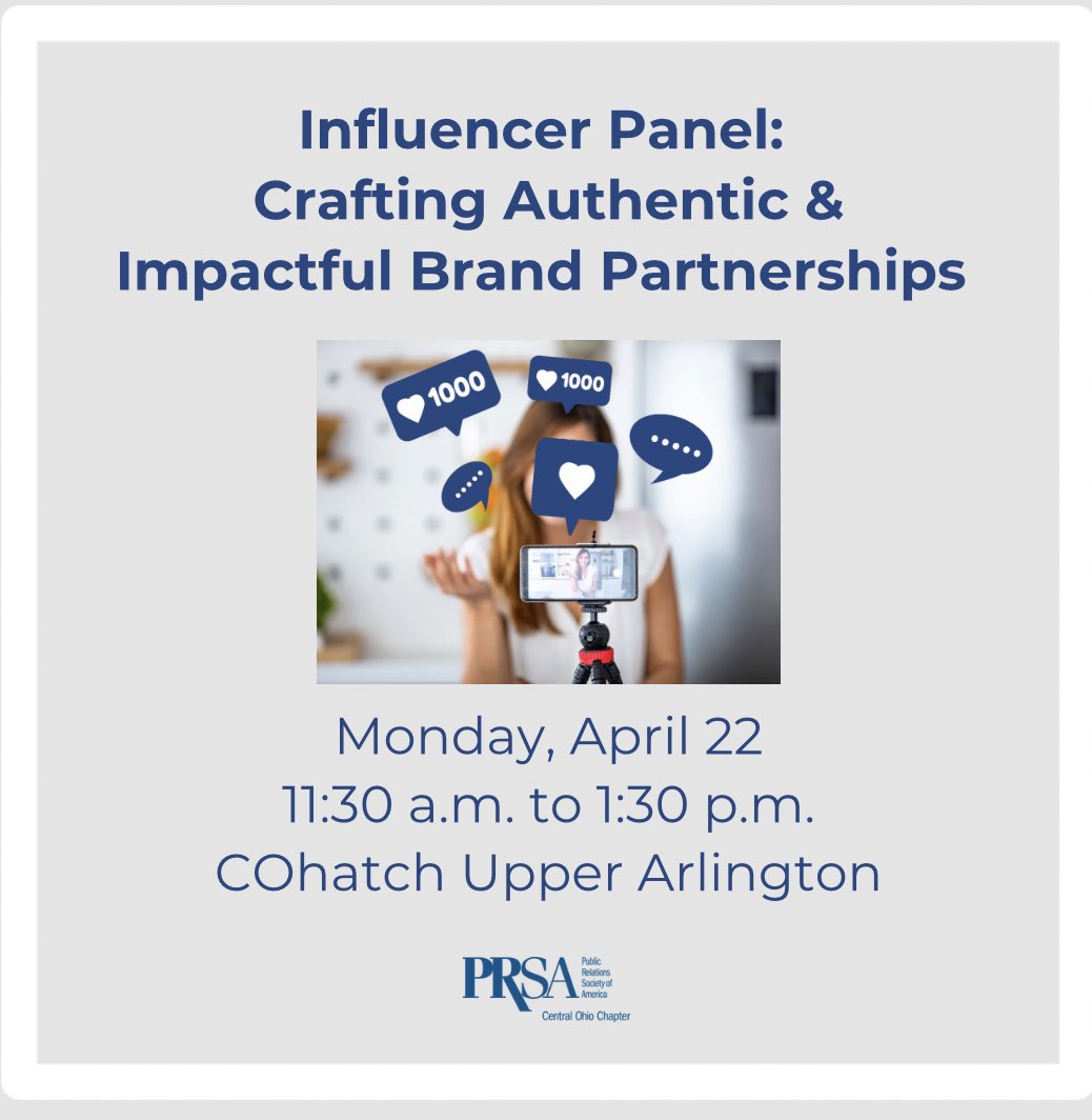 Are influencers a key part of your marketing strategy? 📲 
 
Local influencers will share their perspectives on how to identify right-fit partners, their partnership pet peeves and fostering creative freedom while maintaining integrity. 
 
Register now! prsacentralohio.org/meetinginfo.ph…