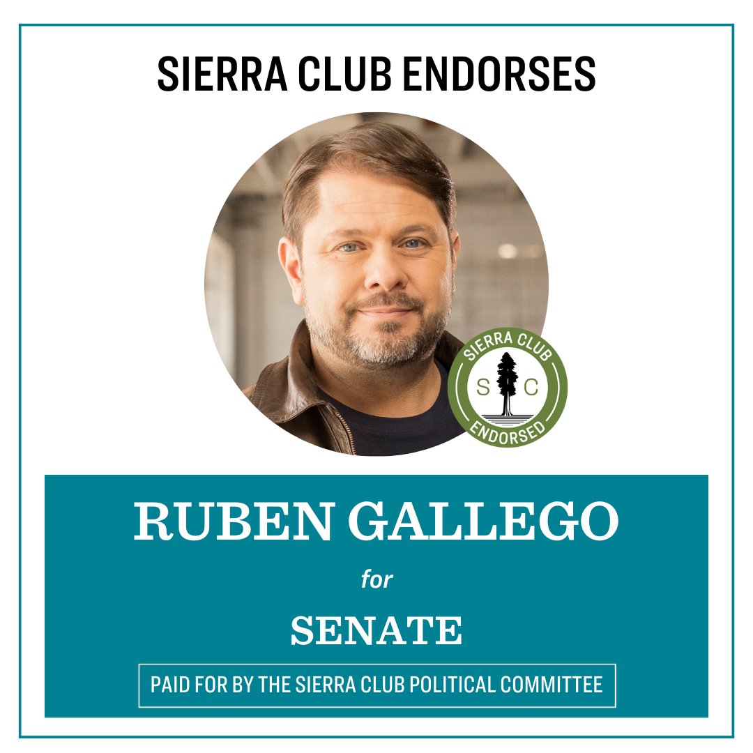 .@SierraClub is proud to endorse @RubenGallego for Senate. Congressman Gallego has been instrumental in working to preserve Arizona's public lands & protect our environment. We need champions like him who will always put our communities & our future first. sierraclub.org/press-releases…