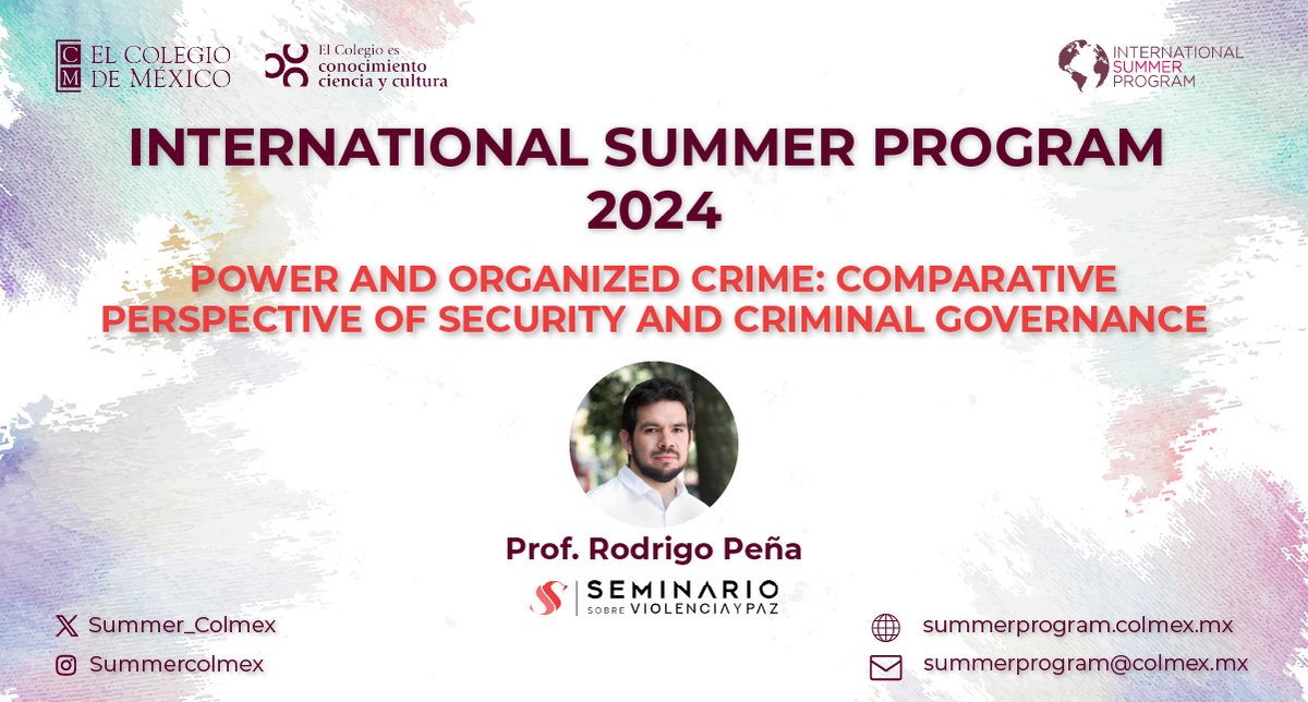 Embark on an engaging exploration of #Security and #CriminalGovernance at @elcolmex and @SViolenciayPaz, led by @ro_pena! 🌟Discover the fascinating intersections of history, economics, politics, and sociology in our world today. #ColmexPerspectives 📚🌍

summerprogram.colmex.mx/en/admission