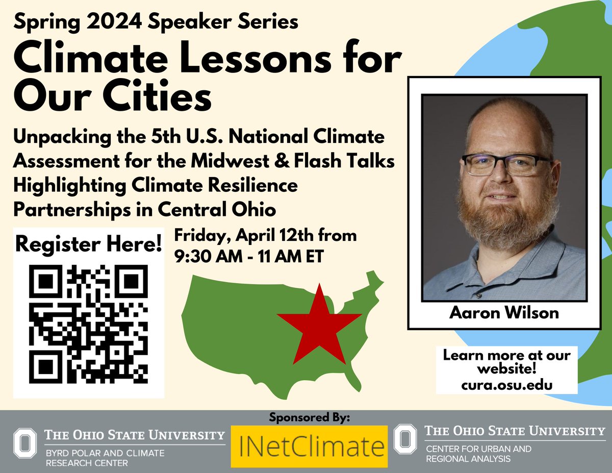 THIS FRIDAY! Attend the final event in our series with @ByrdPolar. Hear from Prof. Aaron Wilson on the 5th National Climate Assessment and flash talks from Prof. Ryan Winston, Katie Devlin & Jennie McAdams. Register now to attend online or in-person! bit.ly/4aoDxos