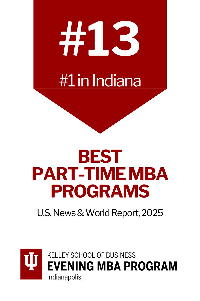 The Kelley School of Business Indianapolis Evening MBA Program is ranked thirteenth among the roughly 270 part-time MBA programs in the country, according to U.S. News & World Report rankings released today. bit.ly/43W4L39