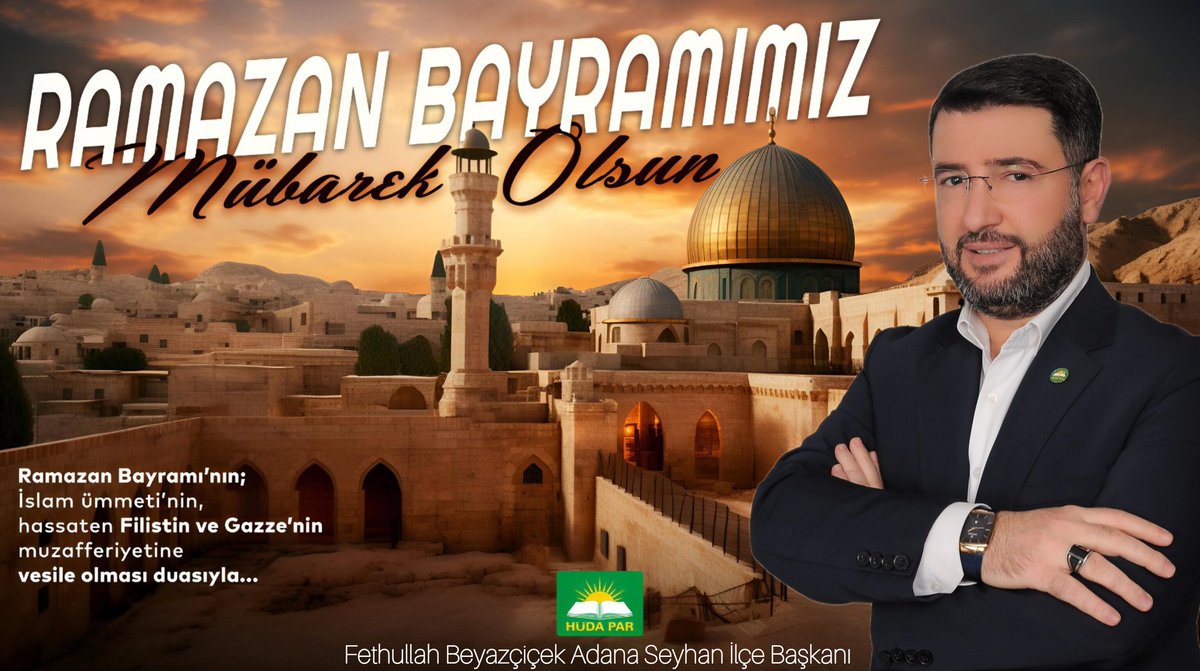 Ramazan Bayramının; Tüm İslam ümmetinin, hasetten Filistin, Gazze ve tüm mazlum coğrafyaların Selamet ve  muzafferiyetlerine vesile olması duasıyla; 
Ramazan Bayramımız Mübarek olsun...

#RamazanBayramı #Gazze #Filistin #HÜDAPAR #Adana #Seyhan