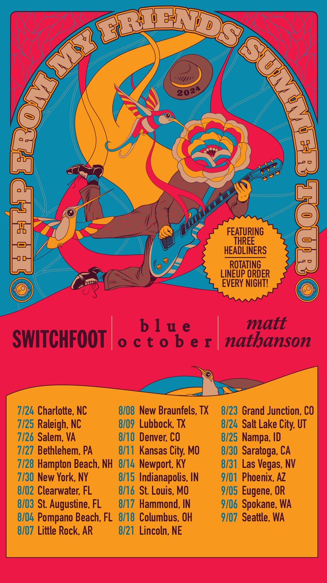 Presale tickets & VIP experiences for the Help From My Friends Summer Tour go live TODAY at 12 PM ET. Use presale code: DARE We're hitting the road this summer with our friends in Blue October and Matt Nathanson for a summer tour across the US! switchfoot.com/pages/tour