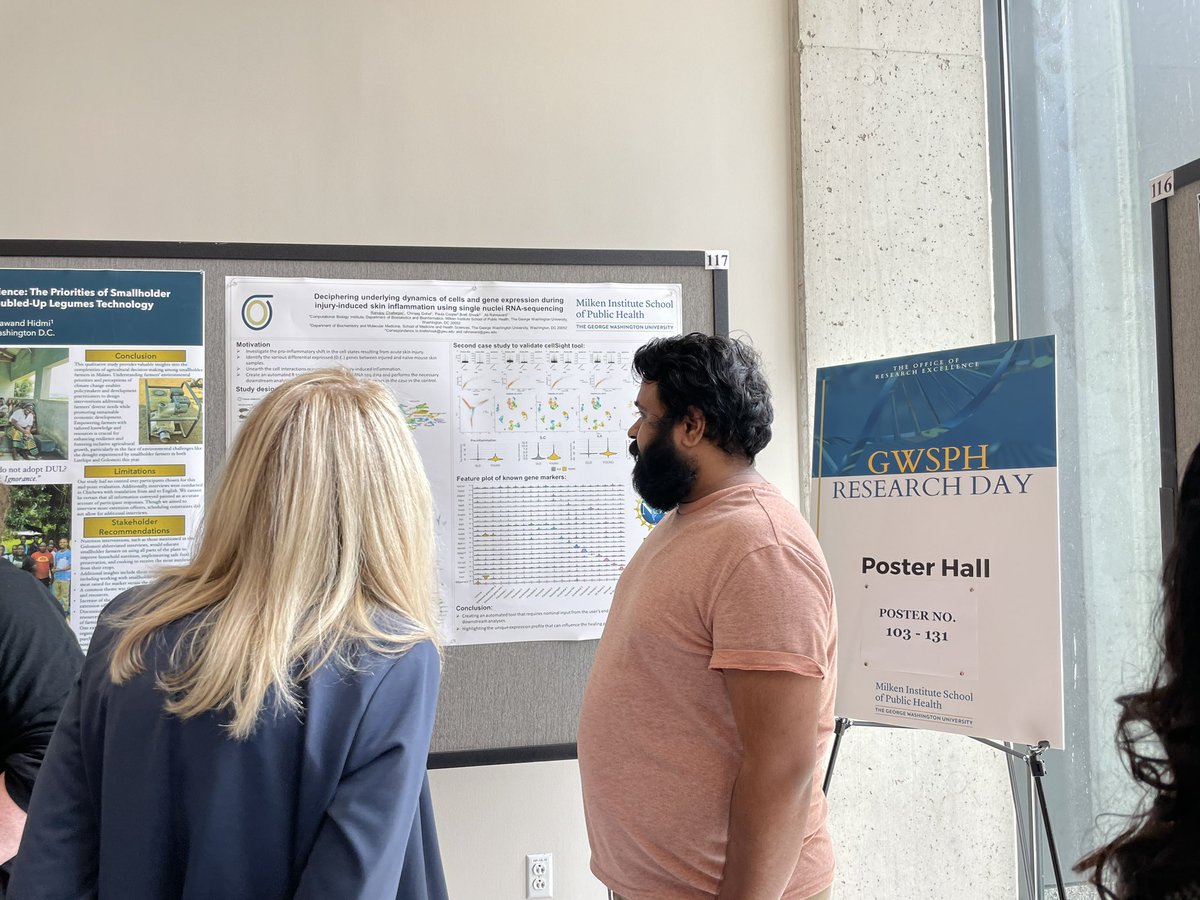 Delighted to have our Dean @drlynngoldman visit student presenters @GWpublichealth #Research day! Happening now @GWtweets join us 👍 @GW_OVPR @GWResShowcase