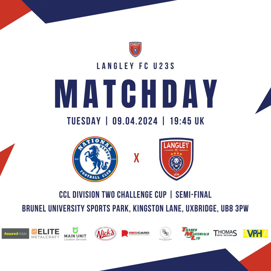 🚨𝐈𝐭’𝐬 𝐌𝐚𝐭𝐜𝐡𝐝𝐚𝐲🚨 It is Match day for our U23’s tonight as they look to book their place in the CCL Division Two Challenge Cup Final against National Football Club. Let’s get the result we want and book that place in the final 💪 CMON LANGLEY ❤️ ❤️🕊️💙…