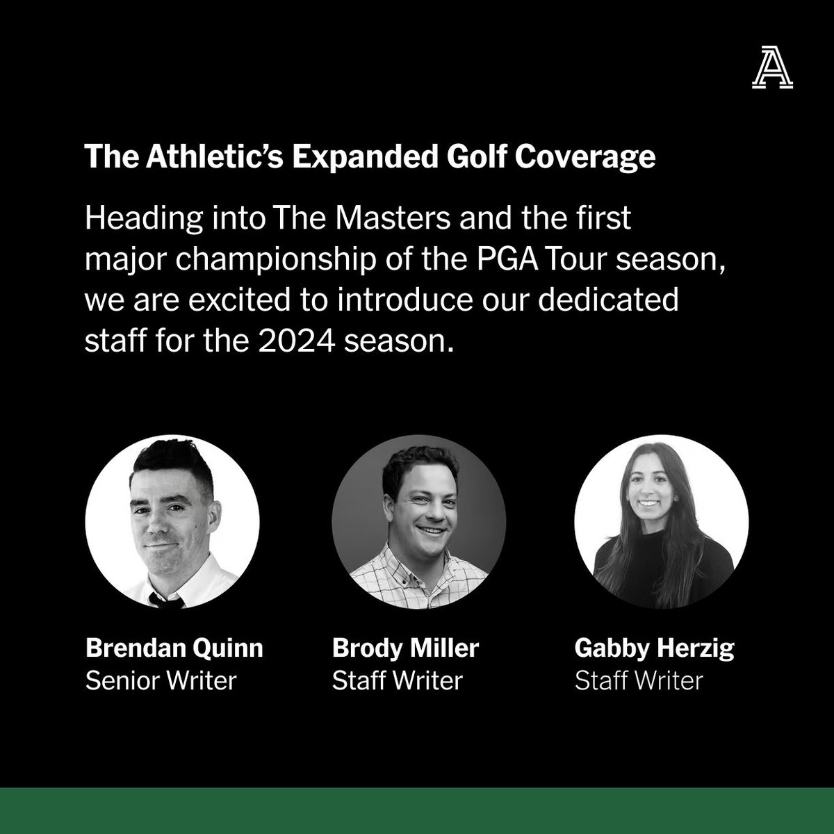 We are expanding our golf coverage!

Follow our team <a href="/BFQuinn/">Brendan Quinn</a>, <a href="/BrodyAMiller/">Brody Miller</a>, &amp; <a href="/GabbyHerzig/">Gabby Herzig</a> as we head into The Masters this week!

Golf content for The Athletic can be found here 👉 theathletic.com/golf/?utm_medi…