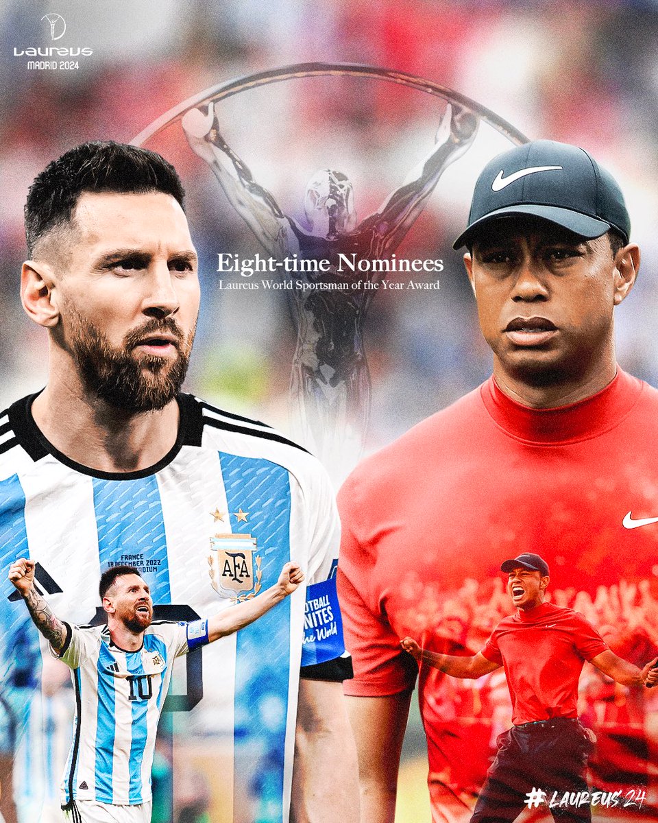 Exceptional Eight ✨ An incredible record of nominations for the Laureus World Sportsman of the Year Award, now held by two greats - Lionel Messi and Tiger Woods. #Laureus24