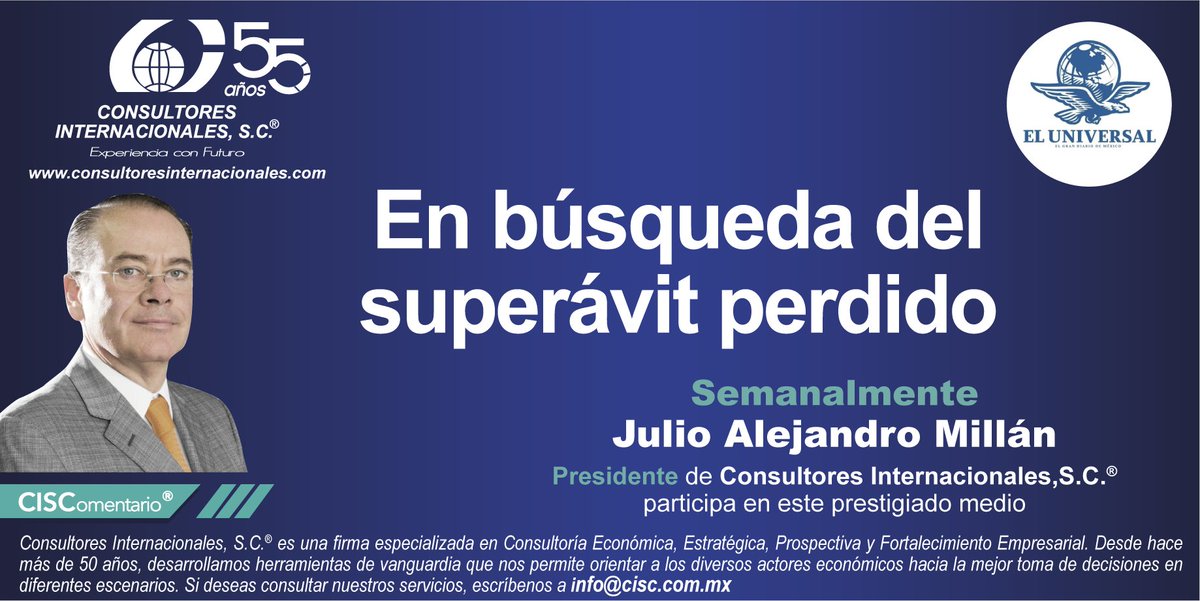 En búsqueda del superávit perdido/ Julio Alejandro Millán @jamillanc, Presidente de @CISC_SC en @El_Universal_Mx

Consúltalo en:
eluniversal.com.mx/opinion/julio-…

#businessleaders #data #análisis #Noticias #empresariales #consultores #economia #consultoria