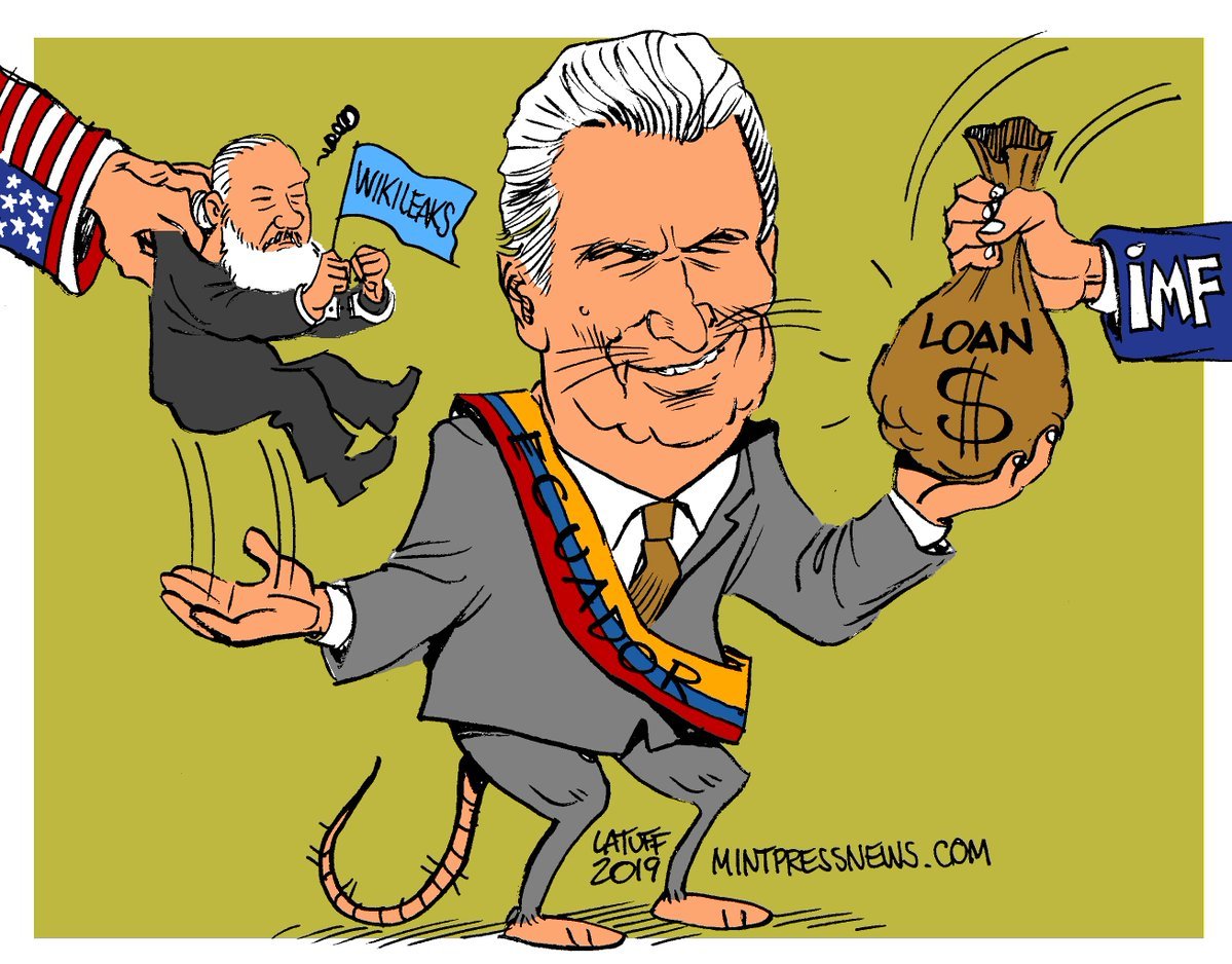 Am 11. April 2019 erlaubte Ecuador der britischen Polizei, sein Hoheitsgebiet zu betreten und seinen Bürger #JulianAssange zu entführen. Außerdem öffnete es seine Türen für eine von der CIA gesponserte Spionageoperation und akzeptierte 4,2 Milliarden Dollar vom IWF.