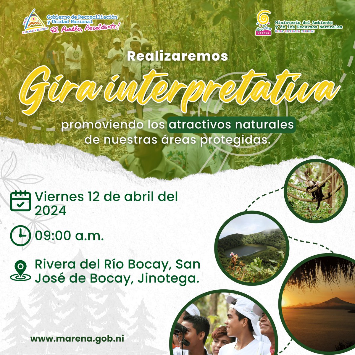 Anímate a participar de la gira interpretativa, que estaremos realizando en el departamento de Jinotega. 

#Nicaragua
#MARENA 
#AmorAlaMadreTierra
#Biodiversidad