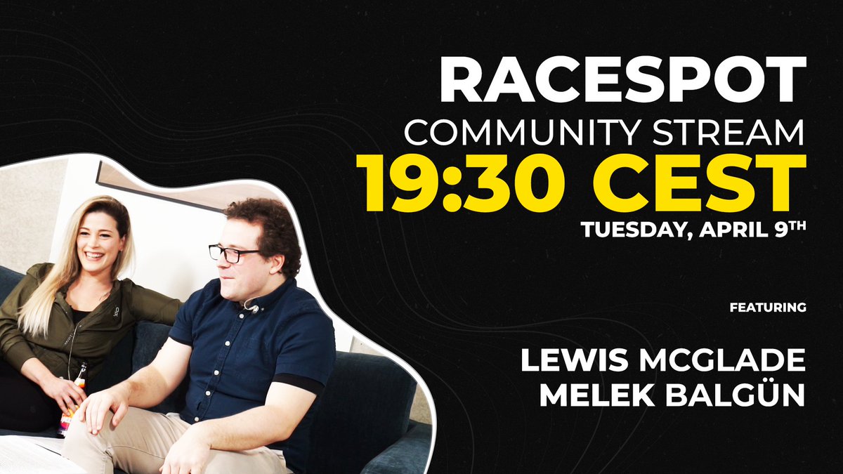 Join us for our first community stream on sim racing from our headquarters with 🎙️ @LewisMcGlade78 and @m3lly. We'll be live at 7:30 PM CEST and excited to interact with you in the chat! Watch: twitch.tv/racespottv