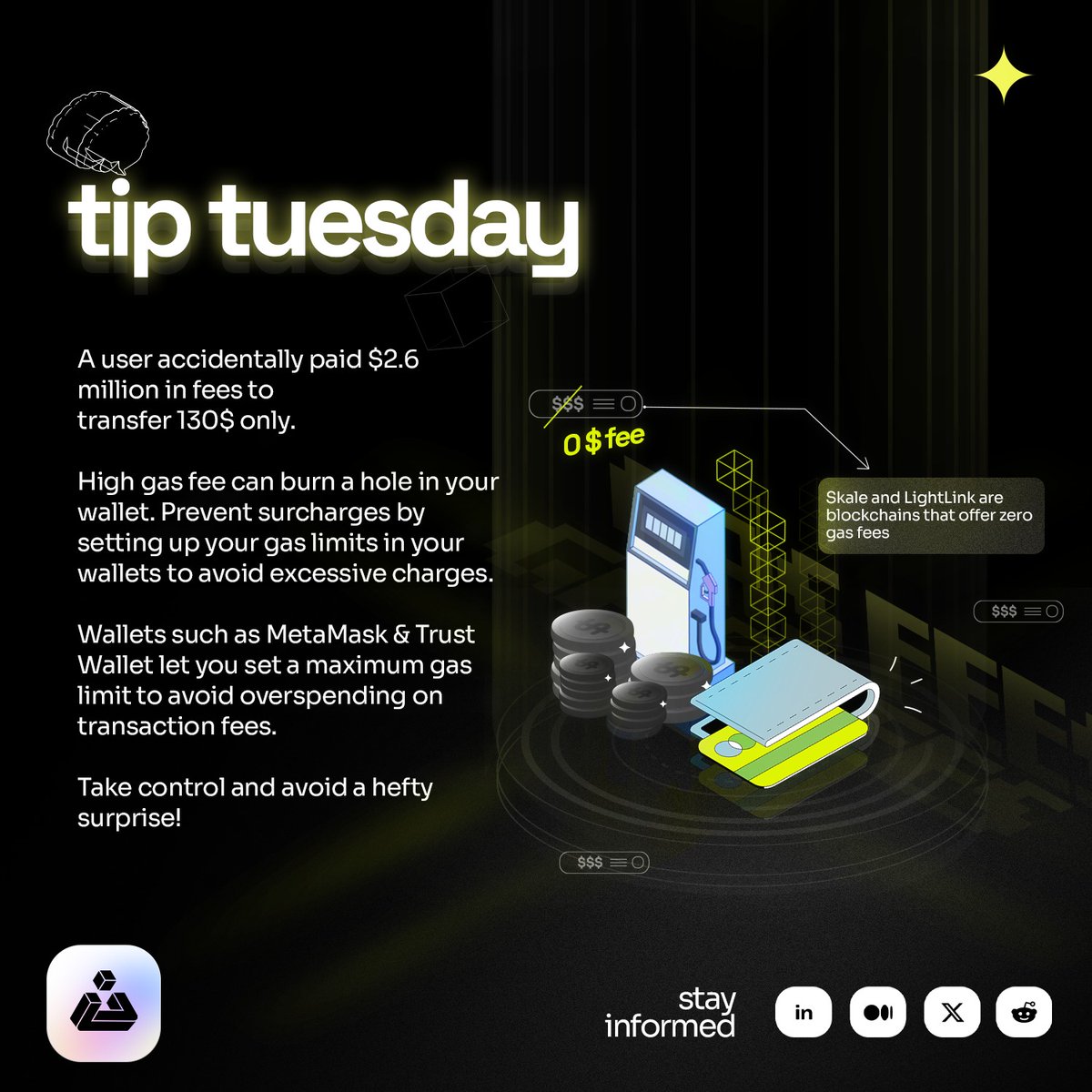 Burned through $2.6 million in gas fees to transfer just $130. 😱 Don't let it happen to you! Set your gas limit on wallets like MetaMask & Trust Wallet to avoid overpaying. 💸
#StaySmart #StaySecure