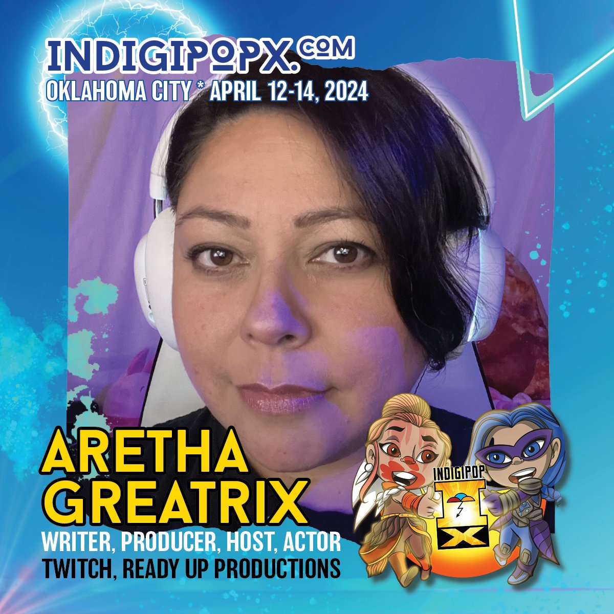 #IndigipopX2024 welcomes gaming maven ARET HA GREATRIX this year. Aretha is on our Gaming is Rez-illience panel on Fri. + the Careers in Gaming panel Sat. simplyaretha.com 📍@FAMokMuseum 📆 April 12-14, 2024 🎟️ indigipopx.com (tix + info) #IPXatFAM #Indiginerds