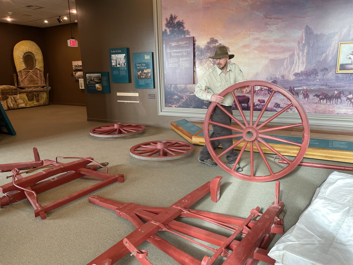 Our rangers are putting the wagon together and getting ready to take you down the Oregon trail! The folks at the National Historic Oregon Trail Interpretive Center are hard at work reassembling and reinstalling exhibits for our grand reopening on May 24th. Save the date!