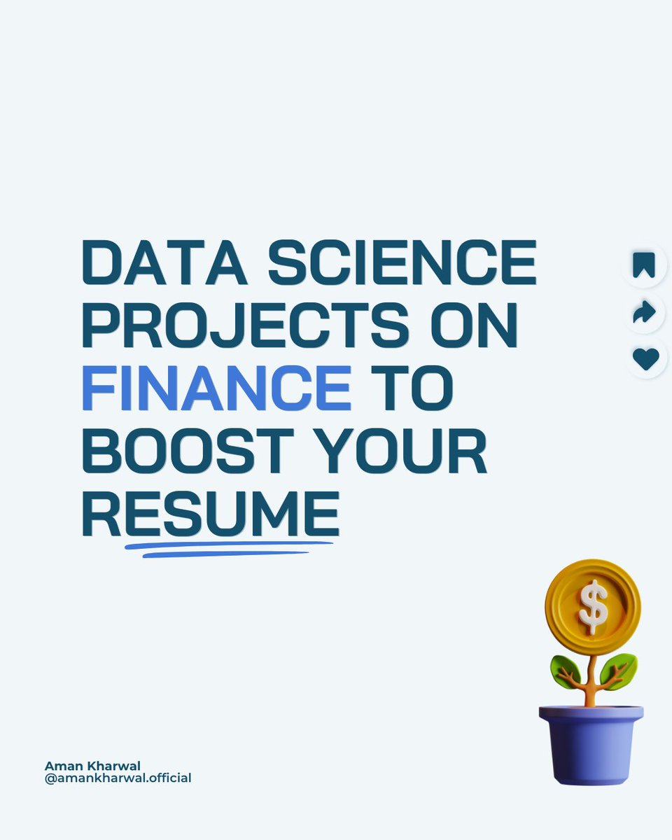 Here are some of the best #DataScience project ideas based on finance you should try to boost your resume: 1. Food Delivery Cost & Profitability Analysis (An Example: bit.ly/cost-and-profi…) 2. Stock Market Anomaly Detection (An Example: bit.ly/stock-market-a…) 3. Credit…