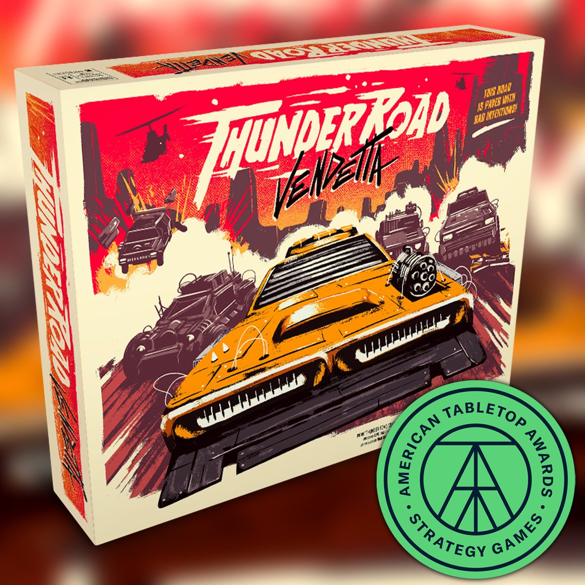 In the Strategy Games category, this year's winner is Thunder Road: Vendetta, from @RestorationGame! americantabletopawards.com/thunder-road-v…